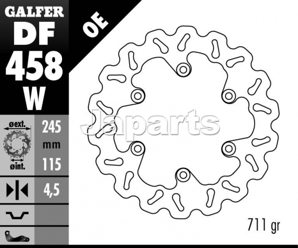 Golfer Wave Disk Rear Div. Scooter Models, brake pads incl.